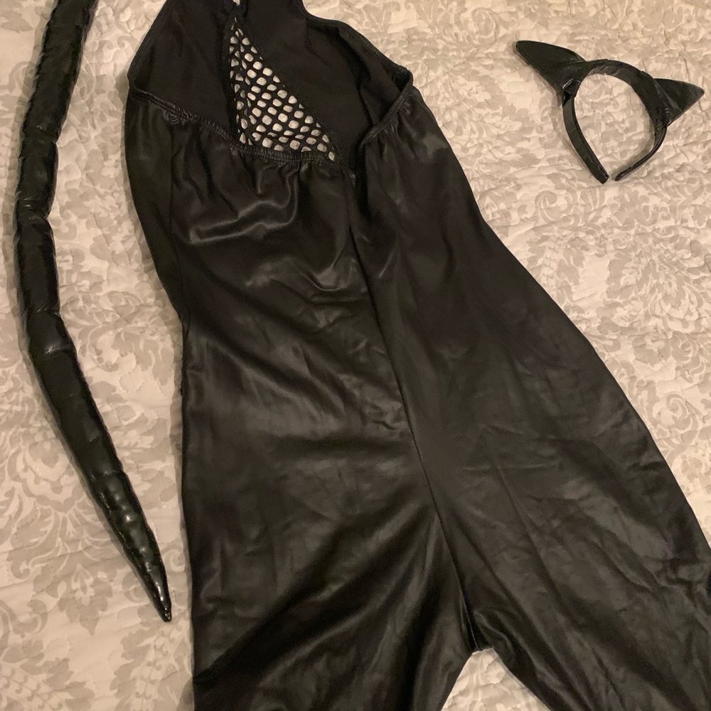 Black Mesh Halter Jumpsuit Cat Costume - Picture 5 of 7